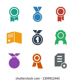 9 ribbon icons. Trendy ribbon icons white background. Included filled icons such as diploma, award, medal. ribbon icon for web and mobile.