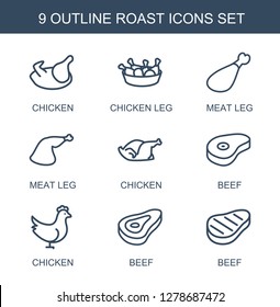 9 Roast Icons. Trendy Roast Icons White Background. Included Outline Icons Such As Chicken, Chicken Leg, Meat Leg, Beef. Roast Icon For Web And Mobile.