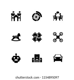 9 robot icons in vector set. toy, artificial, drone and automobile illustration for web and graphic design
