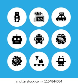 9 robotic icons in vector set. automotive, artificial intelligence and robot illustration for web and graphic design