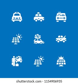 9 roof icons in vector set. taxi, car with luggage on the roof rack, solar panel and damage illustration for web and graphic design