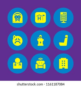 9 room icons in vector set. sick, hotel, chair and sad illustration for web and graphic design