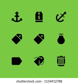 9 rope icons in vector set. tag, price tag, anchor and pulley illustration for web and graphic design