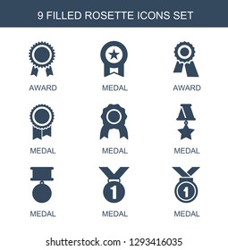 9 rosette icons. Trendy rosette icons white background. Included filled icons such as award, medal. rosette icon for web and mobile.