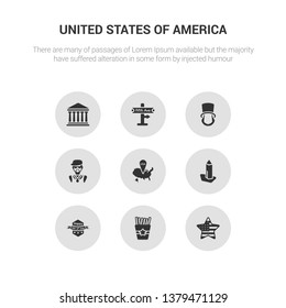 9 round vector icons such as united states, french fries, 4th of july, washington monument, usa contains rapper, lincoln, fifth avenue, government. united states, french fries, icon3_, gray united