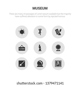 9 round vector icons such as gioconda, souvenir, museum fencing, porcelain, venus de milo contains closed, poetry, ballet, ink. gioconda, souvenir, icon3_, gray museum icons