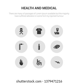 9 round vector icons such as sperm, spermatozoon, sphygmomanometer, stethoscope, stretcher contains surgery, syringe, syrup, tablets. sperm, spermatozoon, icon3_, gray health and medical icons