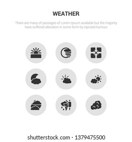 9 round vector icons such as cirrus cumulus, climate, clouds, clouds and sun, cloudy day contains cloudy night, convergence, cyclone, dawn. cirrus cumulus, climate, icon3_, gray weather icons