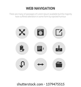 9 round vector icons such as documents, double arrow, down arrow, download, edit contains empty battery, enlarge, error page, expand. documents, double arrow, icon3_, gray web navigation icons