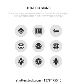 9 round vector icons such as no stopping, no straight, no turn right, turn, waiting contains nuclear, one way, parking, pedestrian. stopping, straight, icon3_, gray traffic signs icons