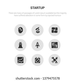9 round vector icons such as resources, restrict, rise, rivalry, rocket contains rook, solidarity, startup, startup head. resources, restrict, icon3_, gray startup icons