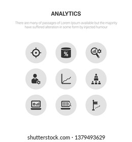 9 round vector icons such as ipo, laptop profits graphics, laptop with analysis, leadership, line chart contains management, market research, merge charts, mission. ipo, laptop profits graphics,
