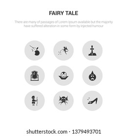 9 round vector icons such as cinderella shoe, cthulhu, curupira, cyclops, dracula contains enchanted mirror, excalibur, fairy, fairy tale. cinderella shoe, cthulhu, icon3_, gray fairy tale icons