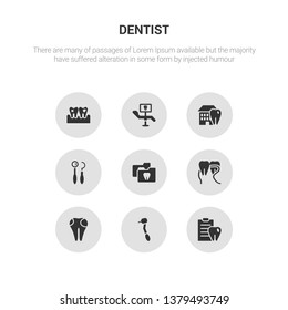 9 round vector icons such as dental checkup, dental drill, dental filling, floss, folder contains hook, house, monitor, plaque. checkup, drill, icon3_, gray dentist icons