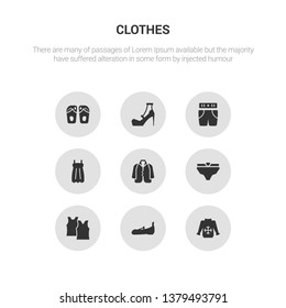 9 round vector icons such as pullover, shoes, tank top, underpants, cardigan contains blouse, short, high heel, sandals. pullover, shoes, icon3_, gray clothes icons