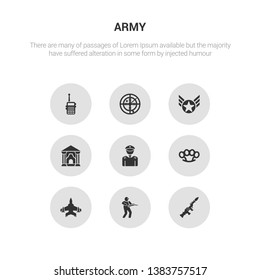 9 round vector icons such as grenade launcher, infantry, jet, knuckle, lieutenant contains military antique building, military in, military radar, radio. grenade launcher, infantry.