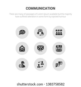 9 round vector icons such as chatting, communication, customer service, diskette, email contains envelope, feedback, headset, info. chatting, communication, icon3_, gray communication icons