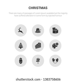 9 round vector icons such as mitten, north pole, nutcracker, oat cookie, piece of cake contains pine cone, present, pudding, reindeer. mitten, north pole, icon3_, gray christmas icons