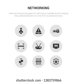 9 Round Vector Icons Such As Private Network, Proxy Server, Remote Access, Remote Support, Router Contains Scan, Secure Payment, Spam, Spyware. Private Network, Proxy Server, Icon3_, Gray Networking