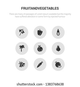 9 round vector icons such as daikon, melon, olive, onion, orange contains palm, papaya, paprika, parsley. daikon, melon, icon3_, gray fruitandvegetables icons