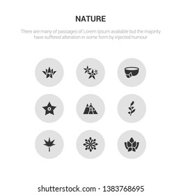 9 round vector icons such as lotus, magnolia, maple, mimosa, mountains contains narcissus, natural medical pills, neroli, nymphea. lotus, magnolia, icon3_, gray nature icons