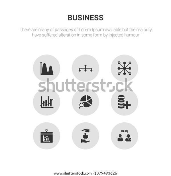 9 round vector icons such as consulting, customer,\
dashboard, data, data analysis pie chart contains data analytics,\
analytics circular, analytics flow, wave. consulting, customer,\
icon3_, gray