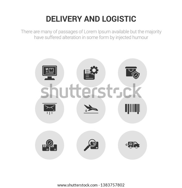 9\
round vector icons such as cargo bus, inspection, checking, bar\
code, arrival contains express mail, delivery shield, delivery\
settings, delivery monitor. cargo bus,\
inspection.