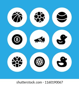 9 rubber icons in vector set. ball, soccer shoe, ball of basketball and car wheel illustration for web and graphic design