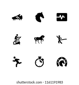 9 running icons in vector set. run, stopwatch, soccer shoe and exercise illustration for web and graphic design