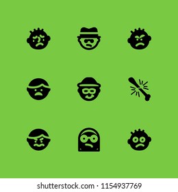 9 sad icons in vector set. arguing, drunk, crying and broke illustration for web and graphic design
