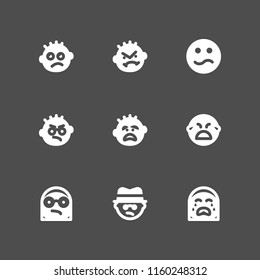9 sad icons in vector set. desperate, miserly, angry and bully illustration for web and graphic design