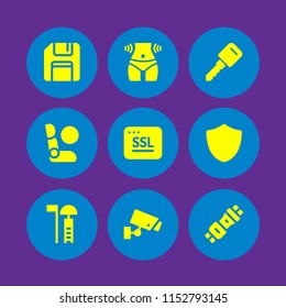 9 safe icons in vector set. life guard, key, safety seat and airbag illustration for web and graphic design