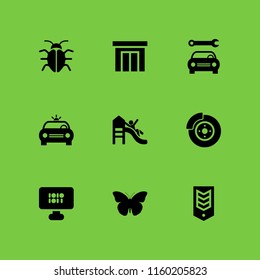 9 safety icons in vector set. insect, mechanic, hacked and army illustration for web and graphic design