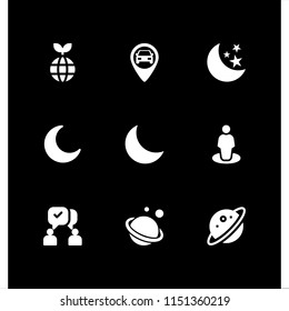 9 satellite icons in vector set. communication, moon, gps and space illustration for web and graphic design