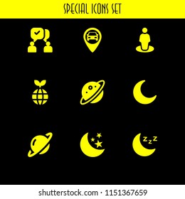 9 satellite icons in vector set. communication, moon, gps and saturn illustration for web and graphic design