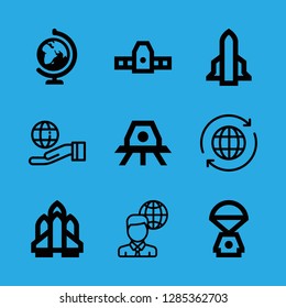 9 satellite icons with worldwide and earth globe with maps in this set