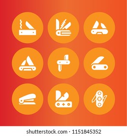 9 saw icons in vector set. swiss knife, blade, tool and swiss army illustration for web and graphic design