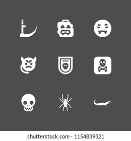 9 scary icons in vector set. vampire, alligator, human skull and zombie illustration for web and graphic design
