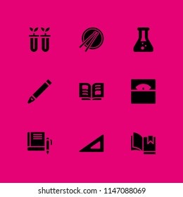 9 school icon set with book, drum and open book vector illustration for graphic design and web