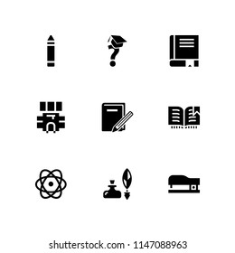 9 school icon set with crayon, open book and graduations questions vector illustration for graphic design and web