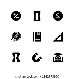9 school icon set with notebook, is less than or equal to and drum vector illustration for graphic design and web