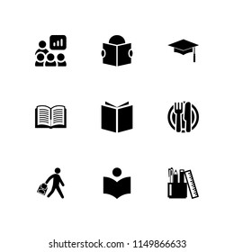 9 school icons in vector set. teacher, lunch, graduation cap and student illustration for web and graphic design