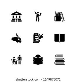 9 school icons in vector set. book, student, ebook and teacher illustration for web and graphic design