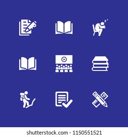 9 school icons in vector set. ruler, book, class and open book illustration for web and graphic design