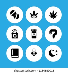 9 science icons in vector set. book, smart home, human body and night illustration for web and graphic design