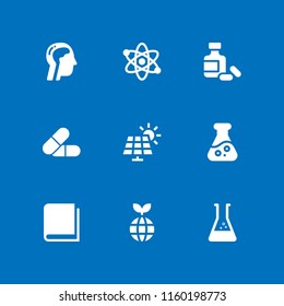 9 science icons in vector set. planet, atom, pharmaceutical and biology illustration for web and graphic design