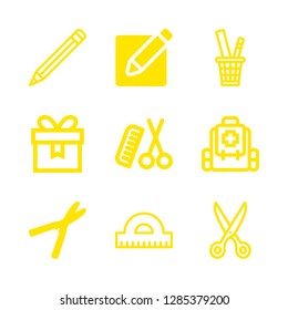 9 scissors icons with note filled square with a pencil and secateurs in this set