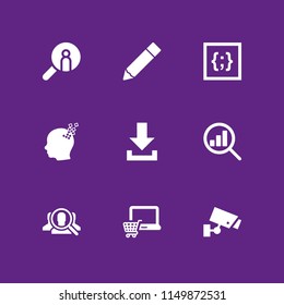 9 screen icons in vector set. cctv, download, data and css illustration for web and graphic design