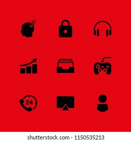 9 screen icons in vector set. gamepad, https, inbox and hours phone service illustration for web and graphic design