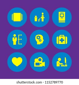 9 screen icons in vector set. medical, process, atm and manager illustration for web and graphic design